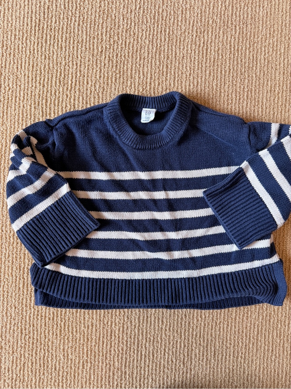 GAP Kids Navy and White Striped Crewneck Sweater